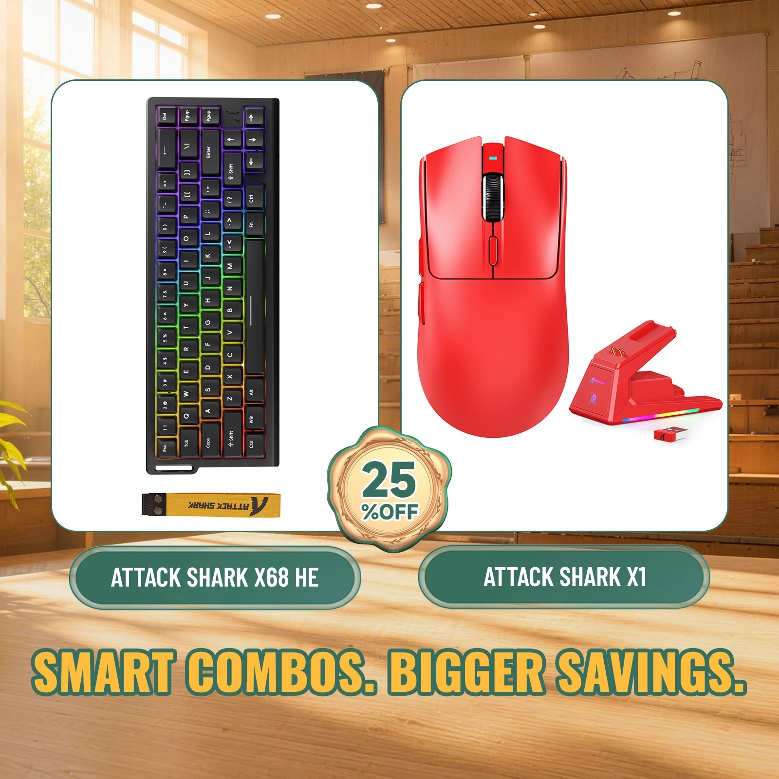 ATTACK SHARK X68HE Rapid Trigger Keyboard + X1 Wireless Gaming Mouse Bundle