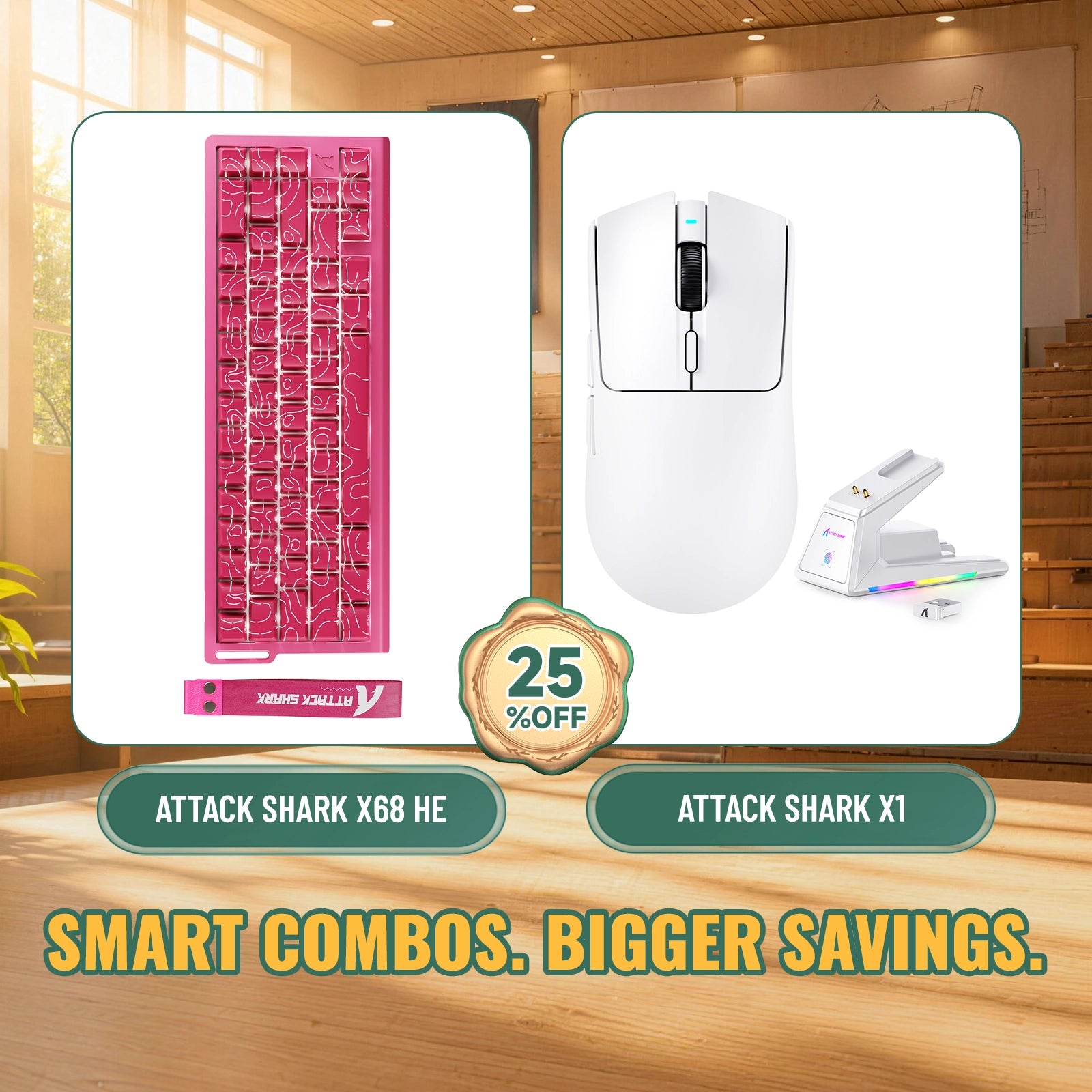 ATTACK SHARK X68HE Rapid Trigger Keyboard + X1 Wireless Gaming Mouse Bundle