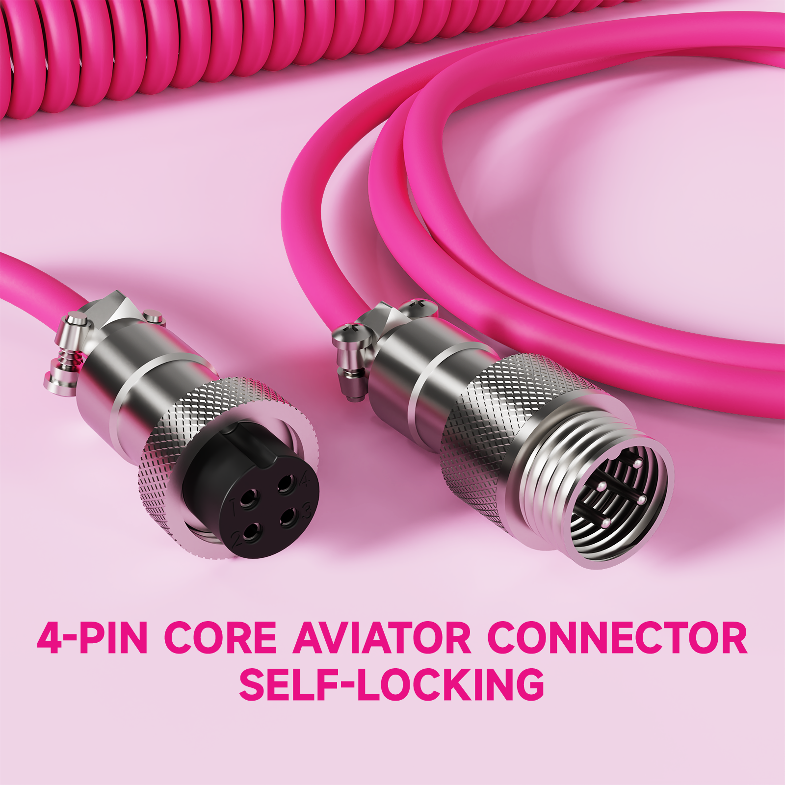 Pink 4-Pin Aviator Connector Cable for Mechanical Keyboard with Self-Locking Design