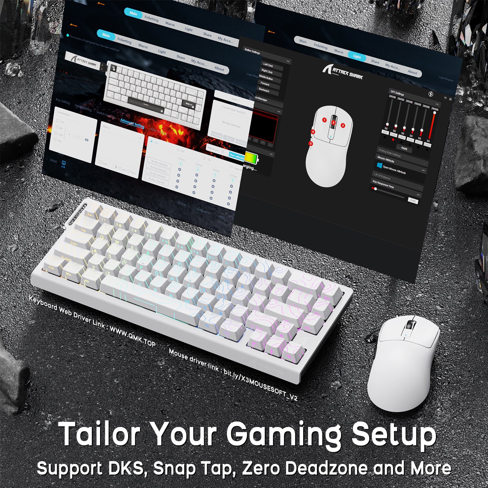 ATTACK SHARK X68HE keyboard and X3 mouse set. Customizable RGB, gaming features for pro gamers