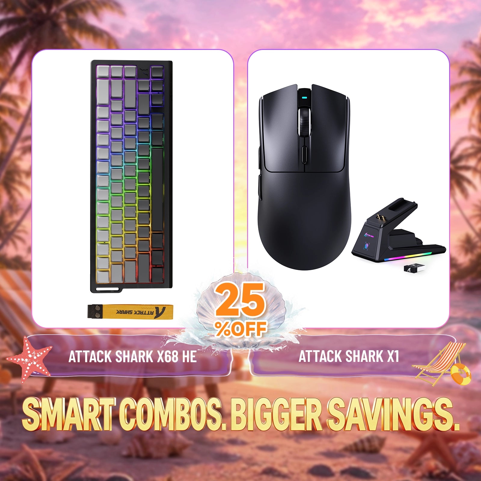 ATTACK SHARK X68HE Rapid Trigger Keyboard + X1 Wireless Gaming Mouse Bundle