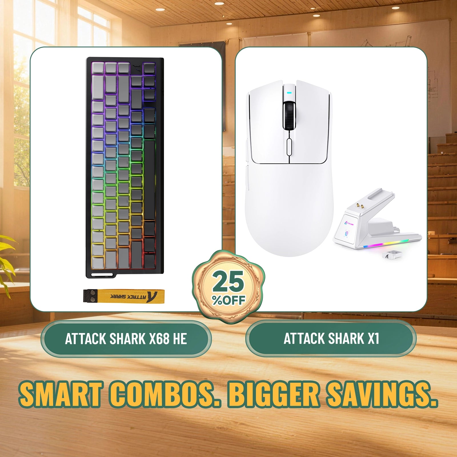 ATTACK SHARK X68HE Rapid Trigger Keyboard + X1 Wireless Gaming Mouse Bundle