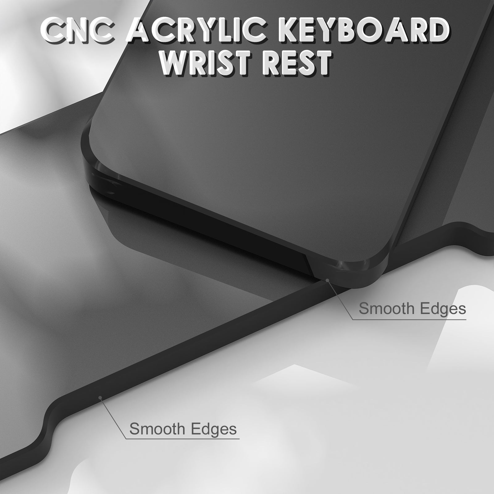 ATTACK SHARK black acrylic wrist rest, CNC precision with smooth edges, ergonomic design for keyboard support