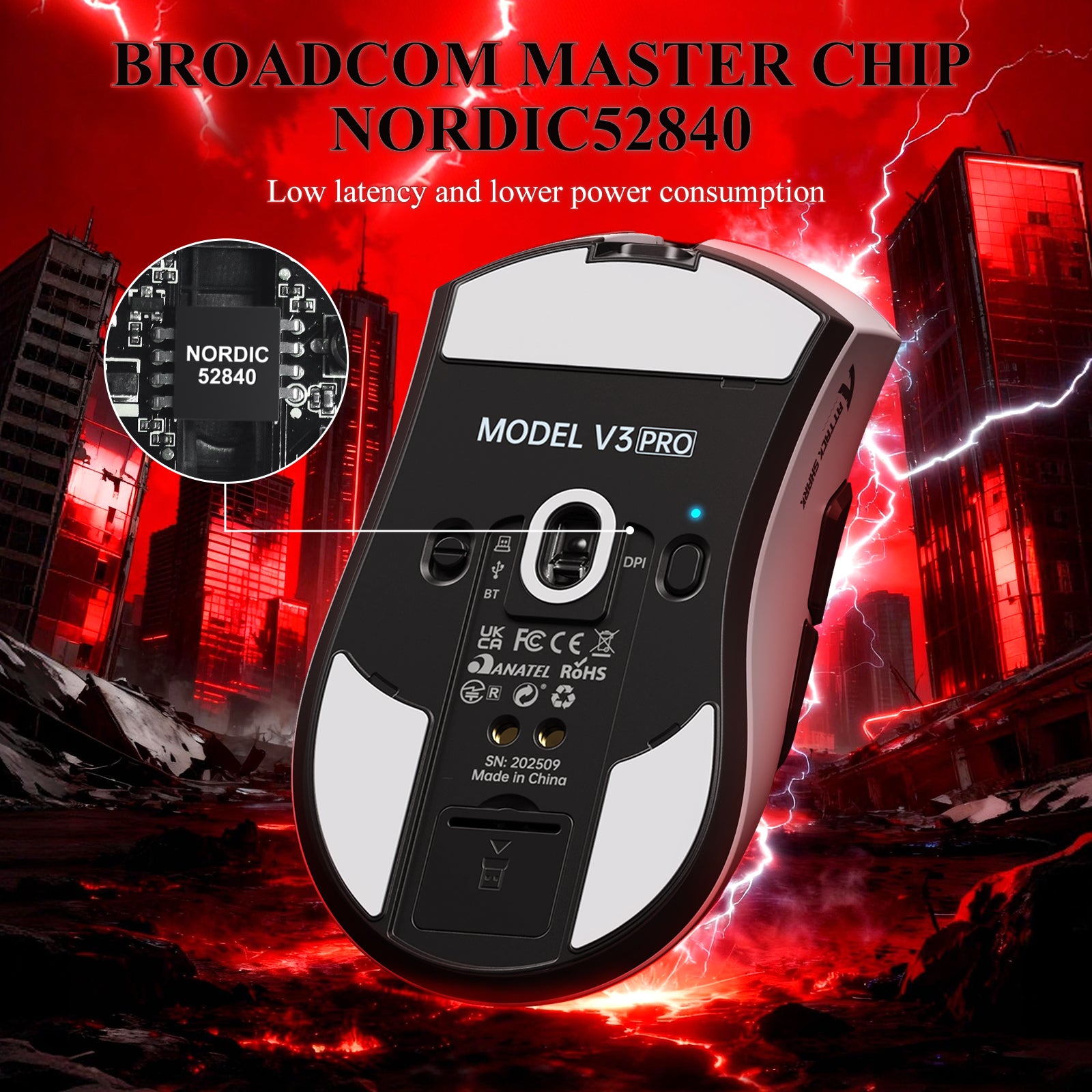 ATTACK SHARK V3PRO Ultra-Light Tri-Mode Gaming Mouse with Charging Dock