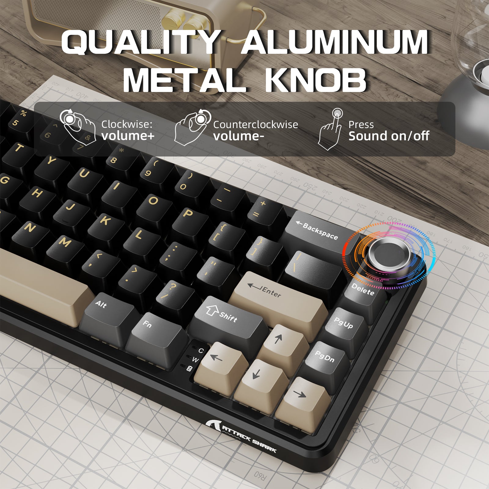 Attack Shark X66 Mechanical Keyboard with Aluminum Knob for volume control