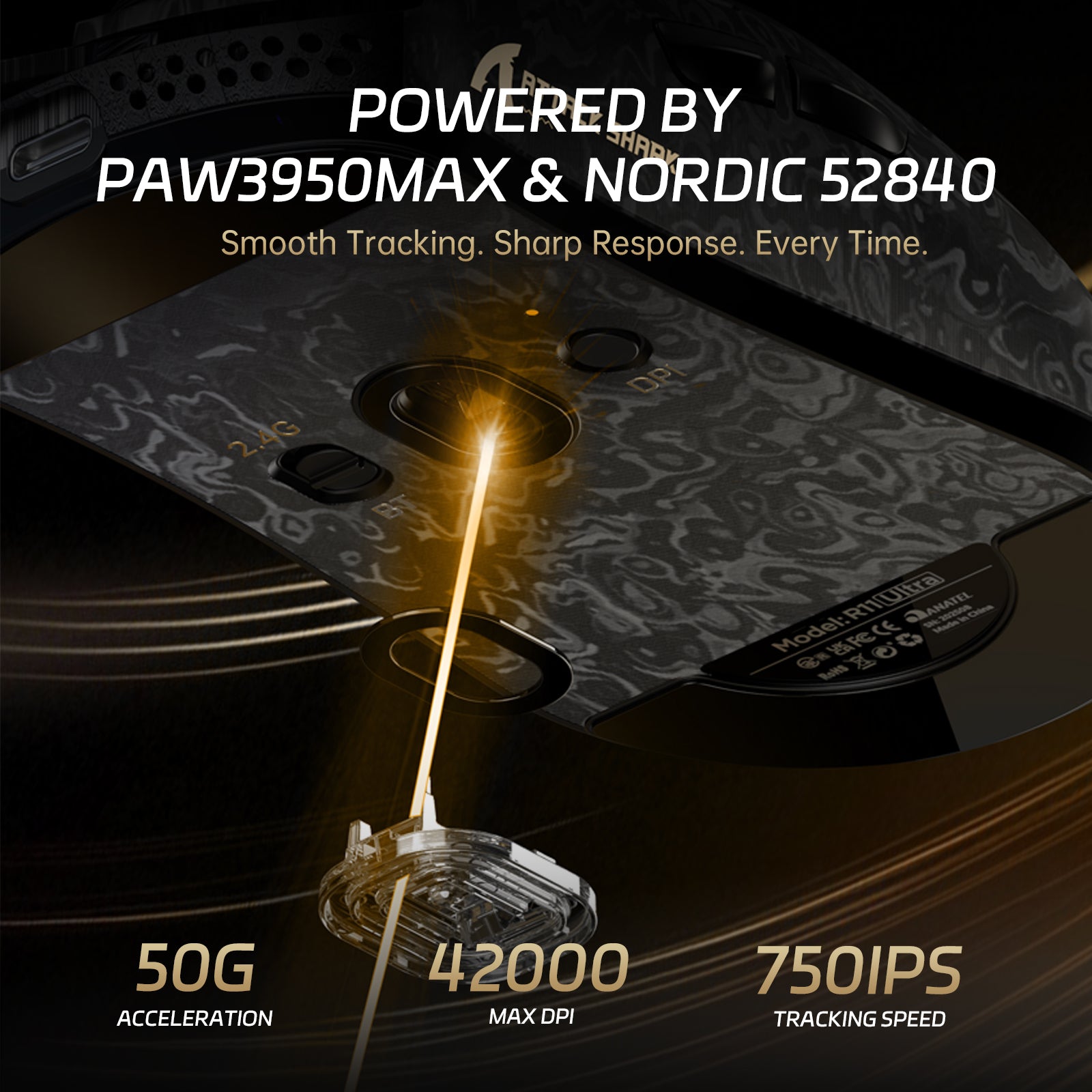 ATTACK SHARK R11 ULTRA Carbon Fiber Wireless 8K PAW3950MAX Gaming Mouse with C06 Ultra LED Cable