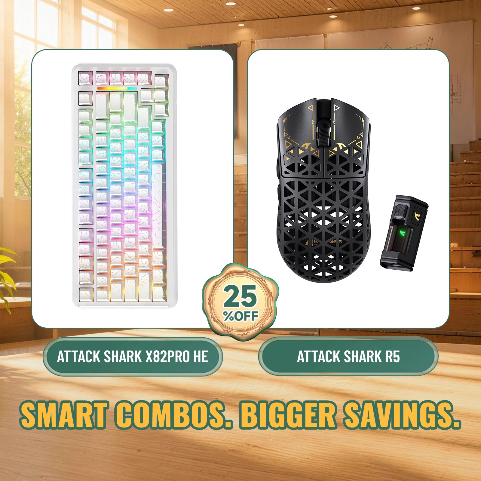 ATTACK SHARK X82 PRO HE Rapid Trigger Keyboard + R5 Carbon Fiber Wireless Gaming Mouse Bundle