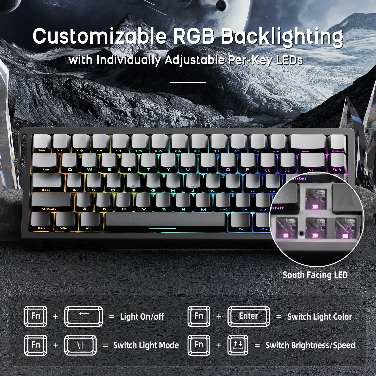 ATTACK SHARK X68HE Magnetic Keyboard with Customizable RGB Backlighting. Features individual per-key LEDs, black.