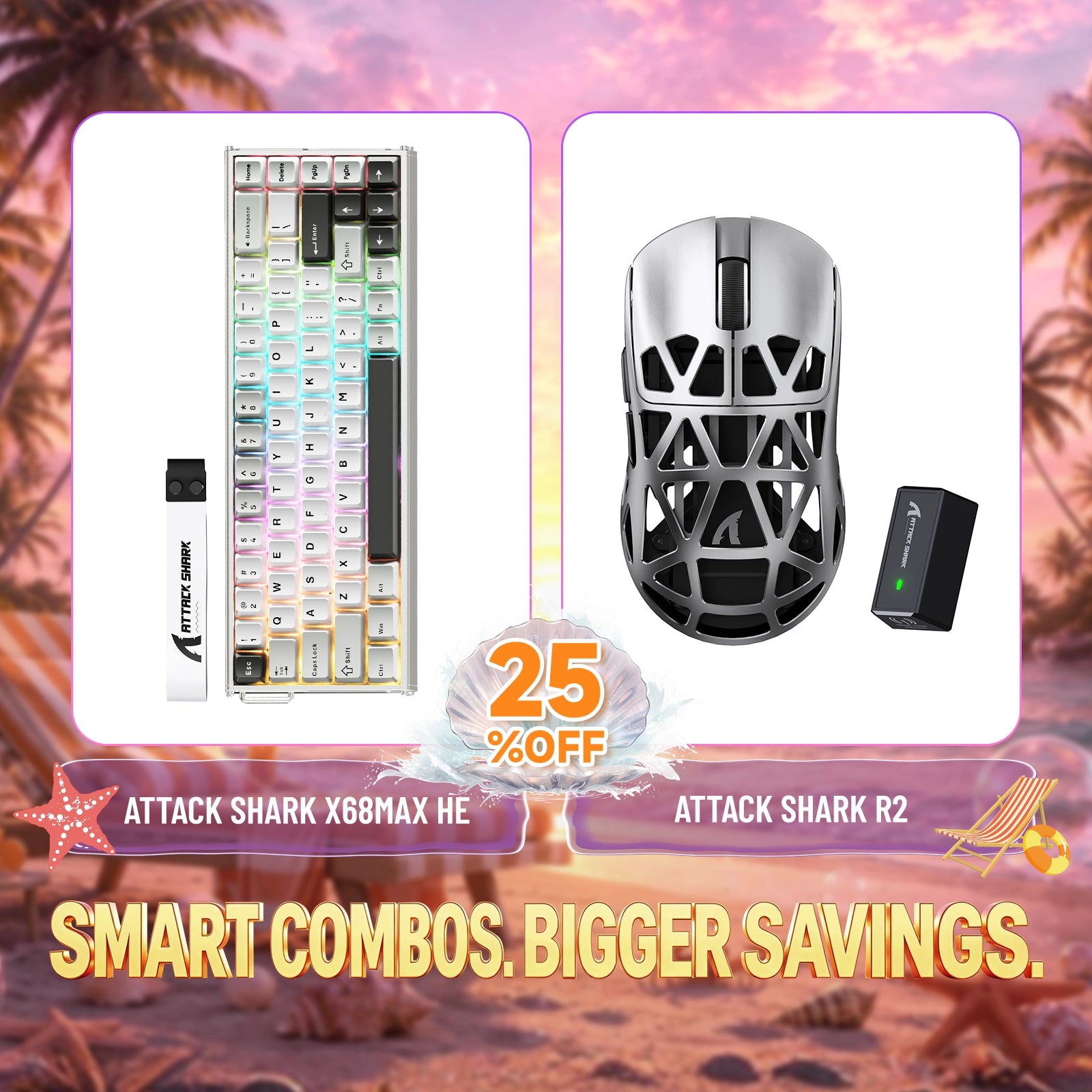 ATTACK SHARK X68MAX HE aluminum keyboard and R2 wireless gaming mouse bundle, 25% off