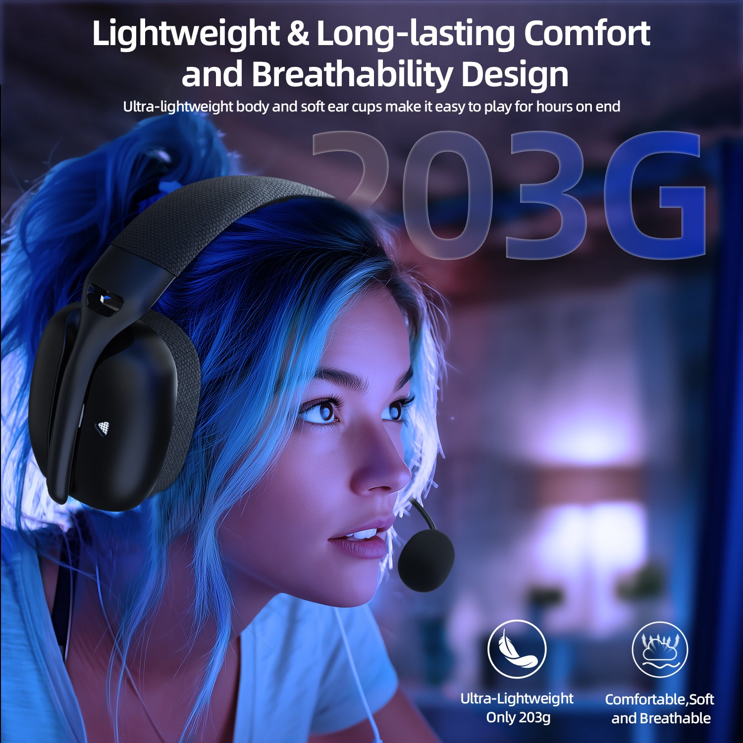 ATTACK SHARK L80PRO headset, lightweight and breathable design