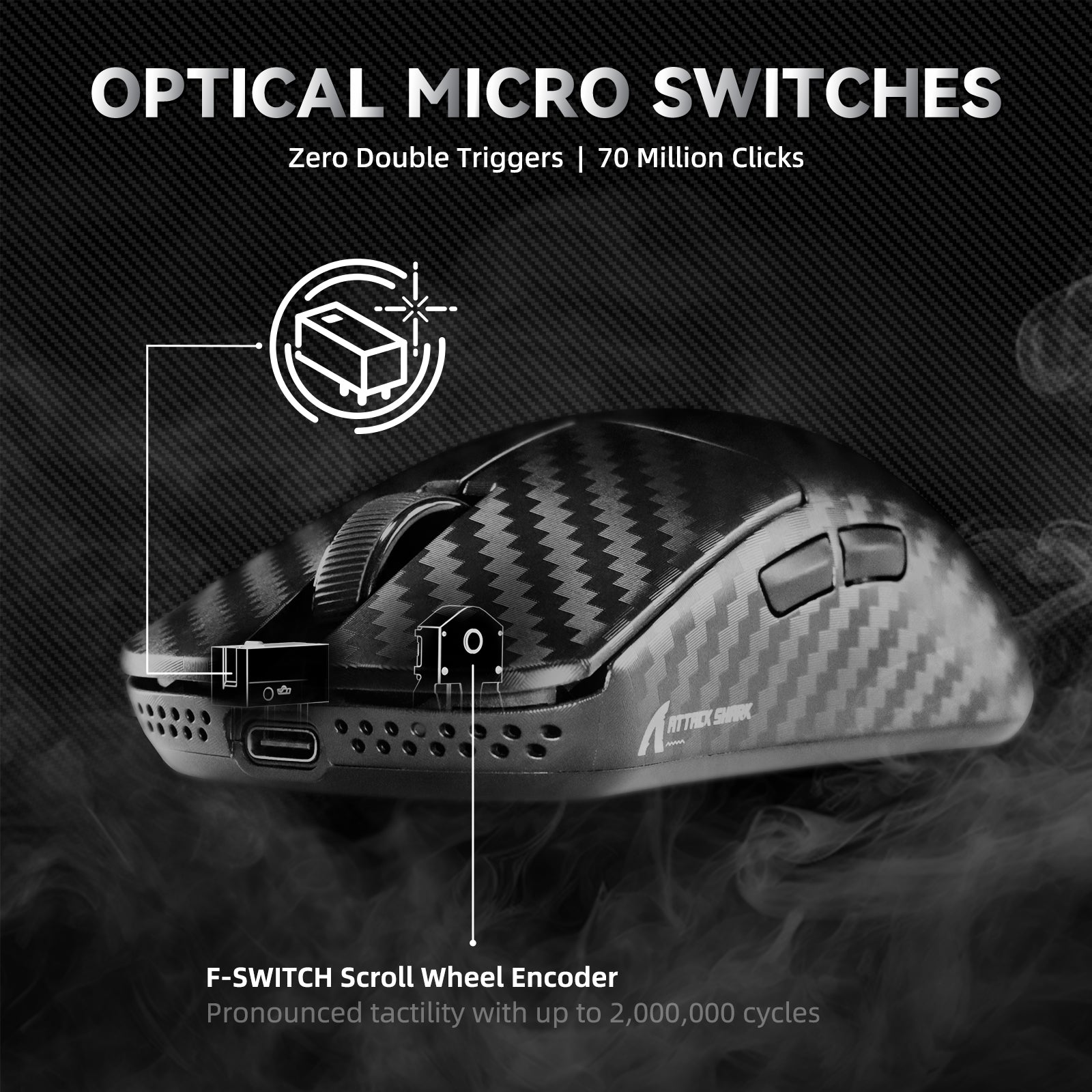 ATTACK SHARK R11 ULTRA Carbon Fiber Wireless 8K PAW3950MAX Gaming Mouse with C06 Ultra LED Cable