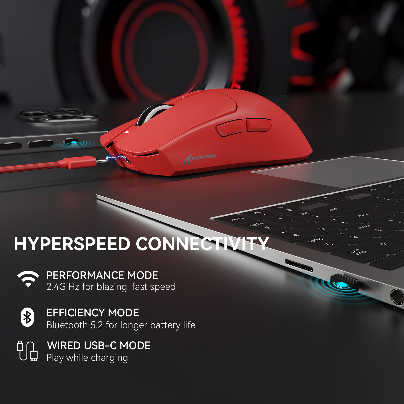 ATTACK SHARK X1 Tri-mode Gaming Mouse with Touchpad RGB Charging Dock PAW3395PRO Sensor