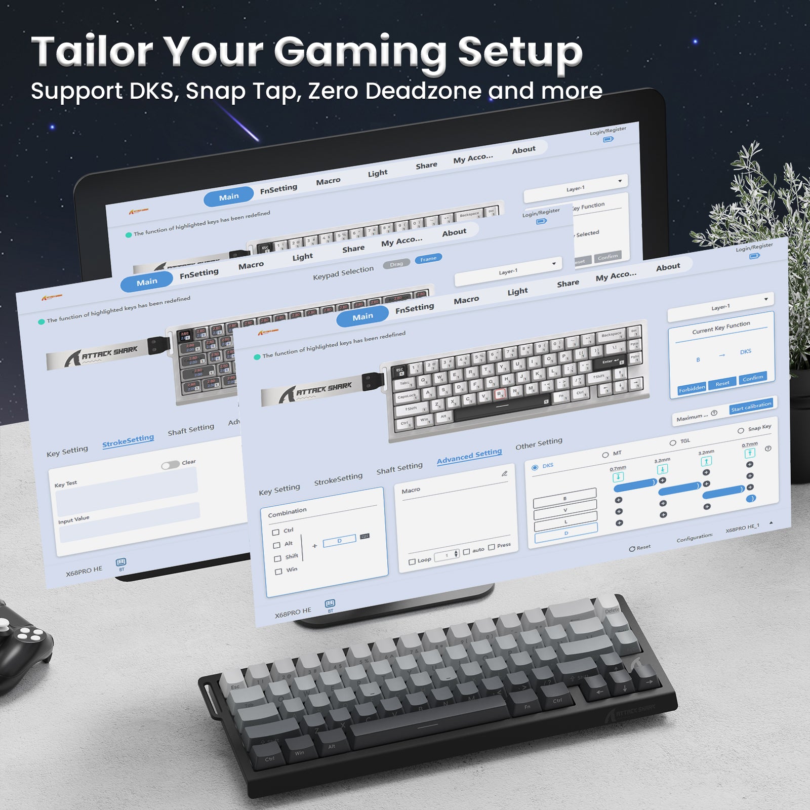 ATTACK SHARK X68PRO HE Wireless Rapid Trigger Keyboard With Coiled Cable