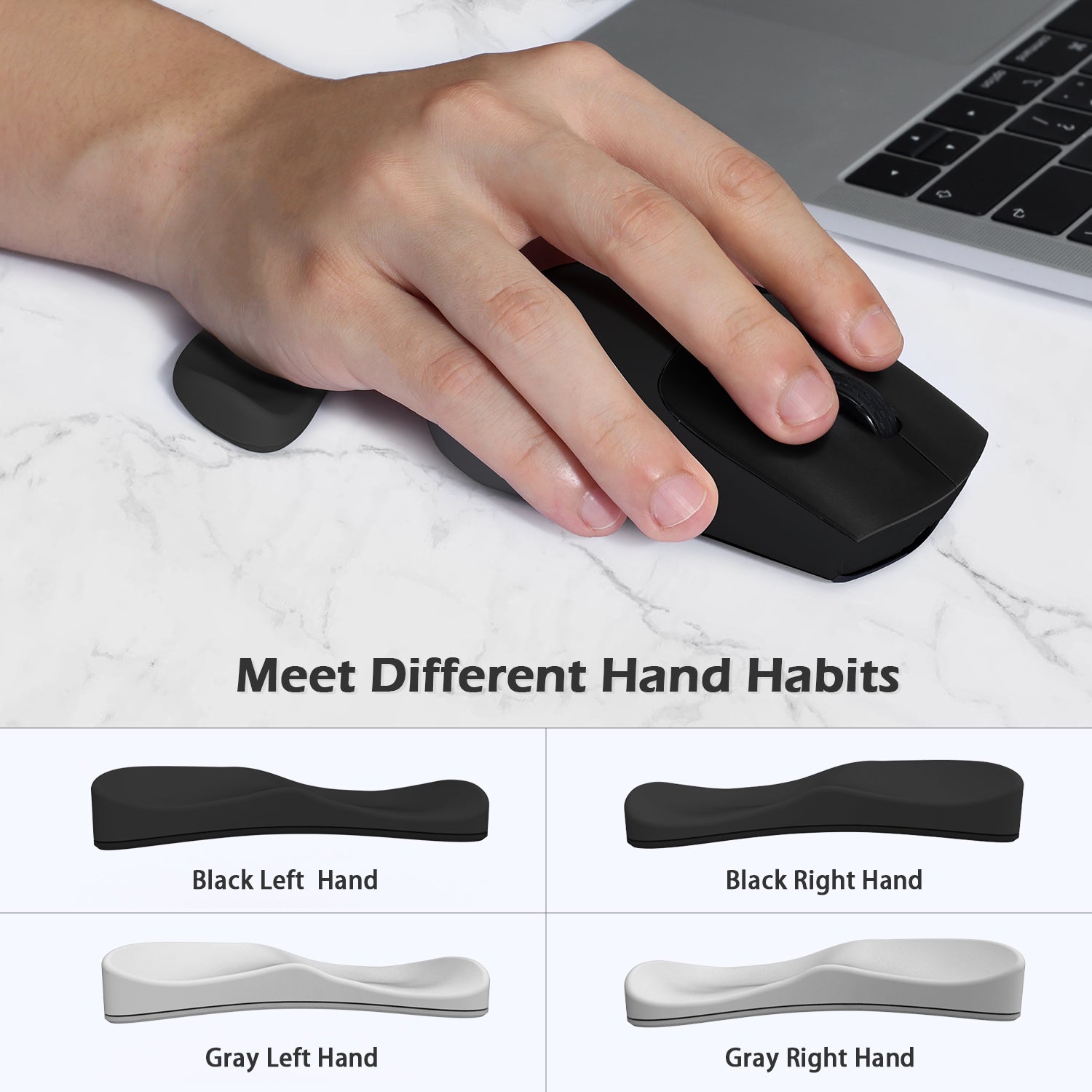 ATTACK SHARK ergonomic mouse wrist rest, black silicone support, meet different hand habits, left and right hand options