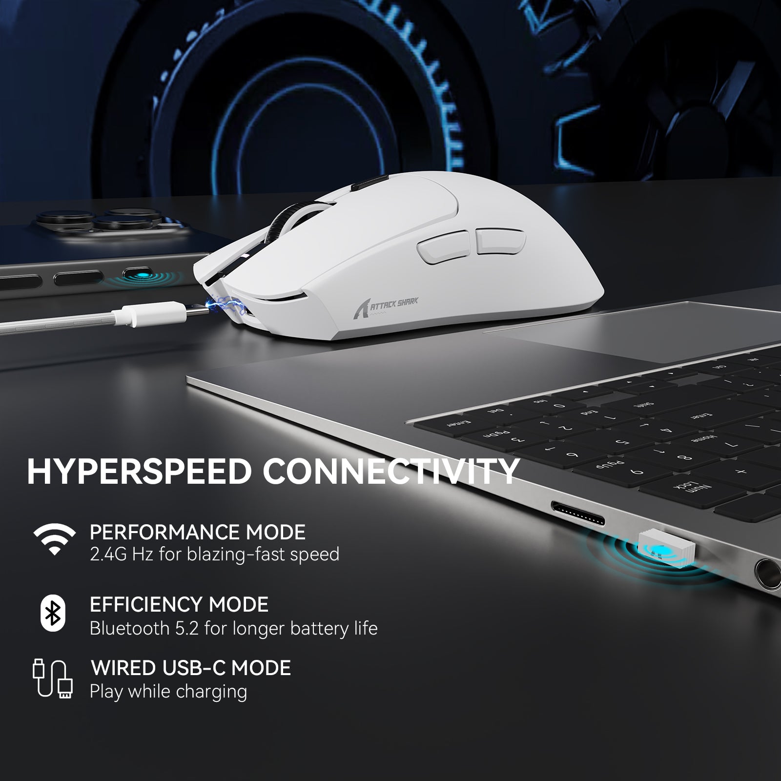 ATTACK SHARK X1 Tri-mode Gaming Mouse with Touchpad RGB Charging Dock PAW3395PRO Sensor