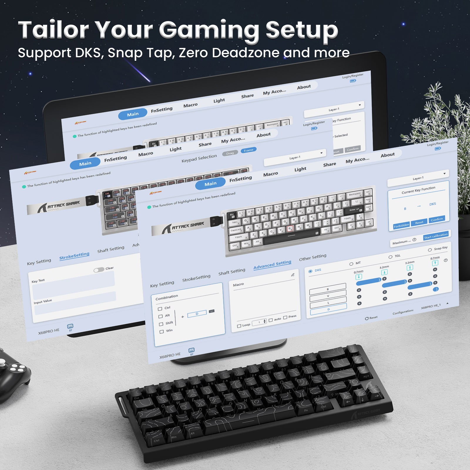 ATTACK SHARK X68PRO HE Wireless Rapid Trigger Keyboard With Coiled Cable