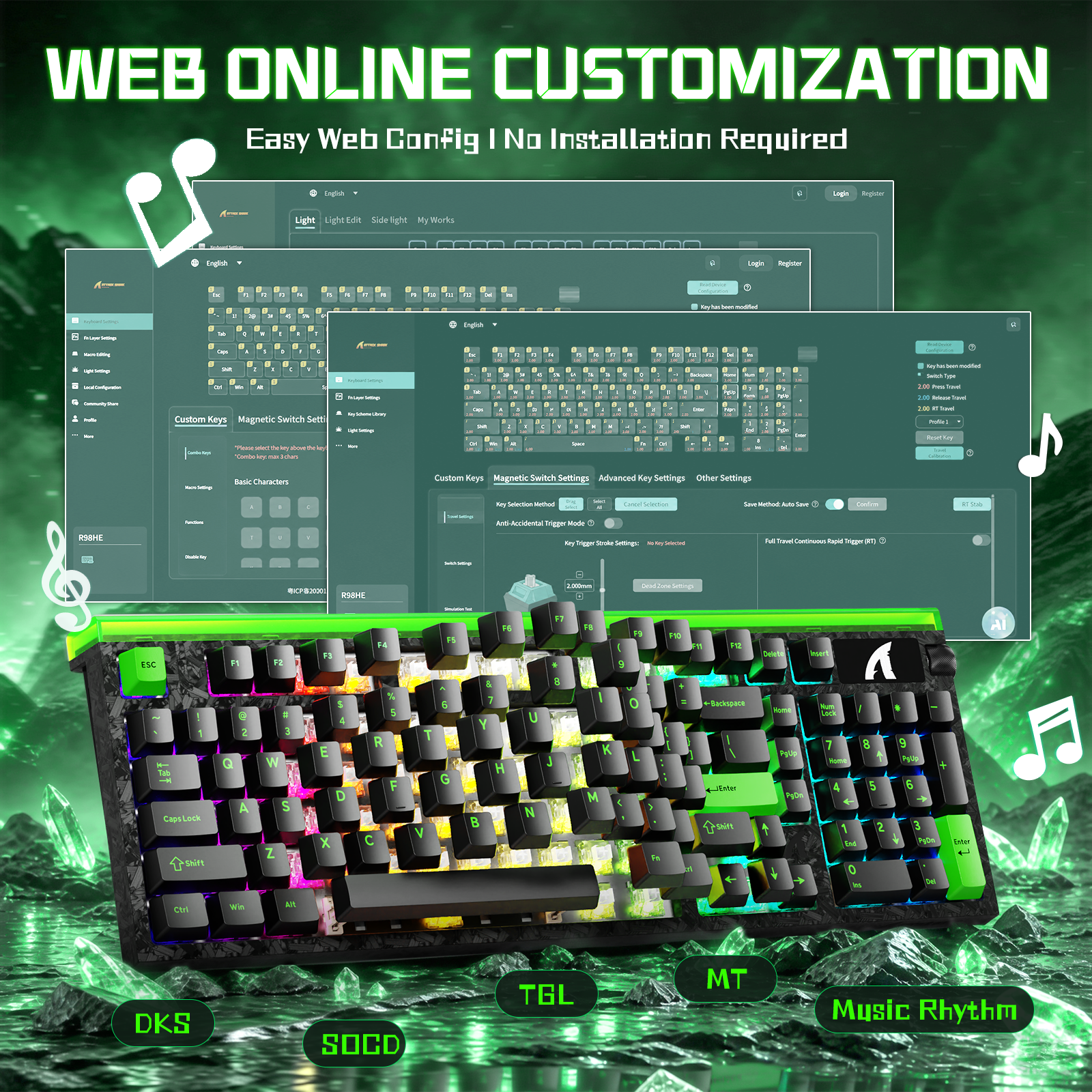 ATTACK SHARK R98 HE Carbon Fiber Wired Rapid Trigger Magnetic Switch Keyboard With C01 Ultra RGB Coiled Cable