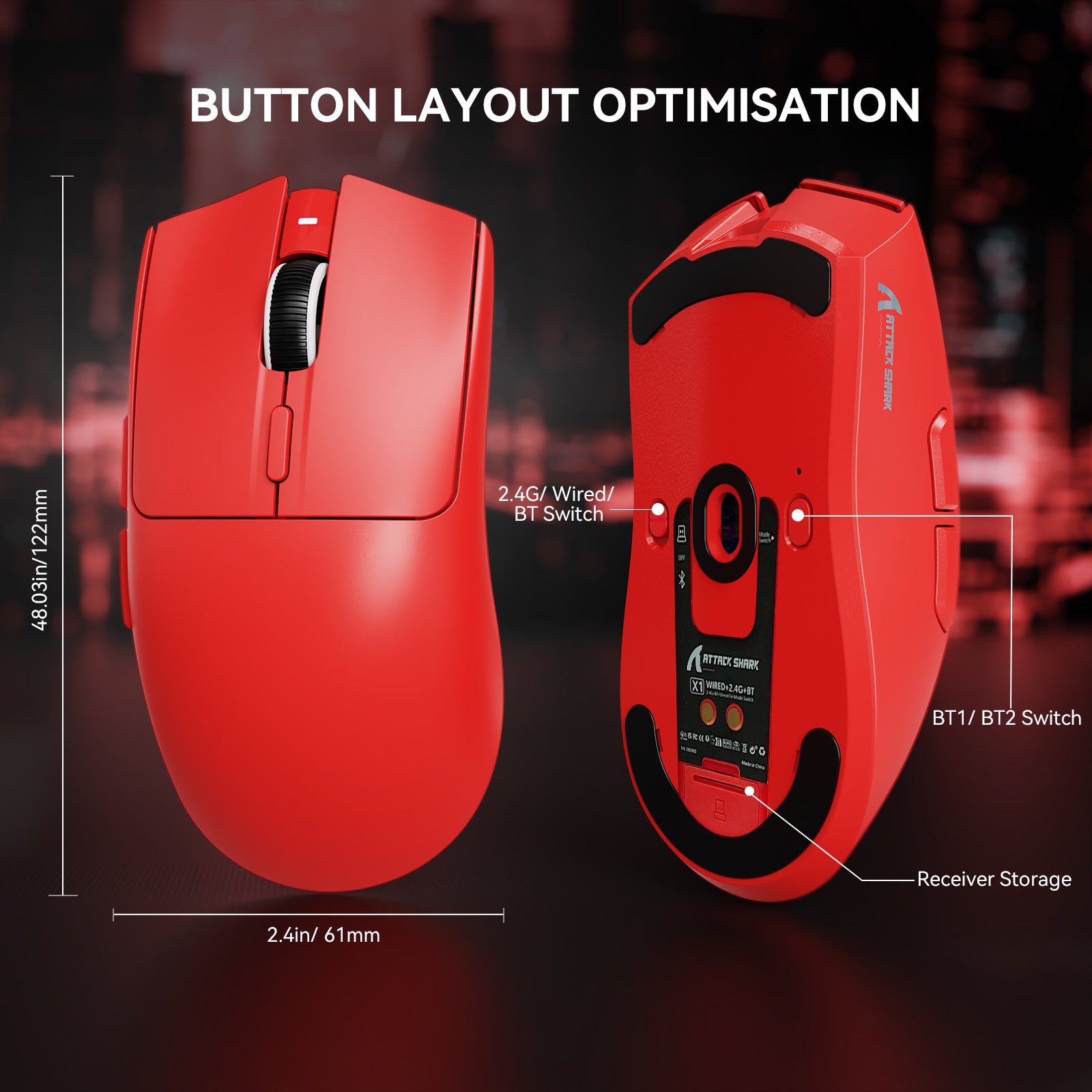 ATTACK SHARK X1 Tri-mode Gaming Mouse with Touchpad RGB Charging Dock PAW3395PRO Sensor