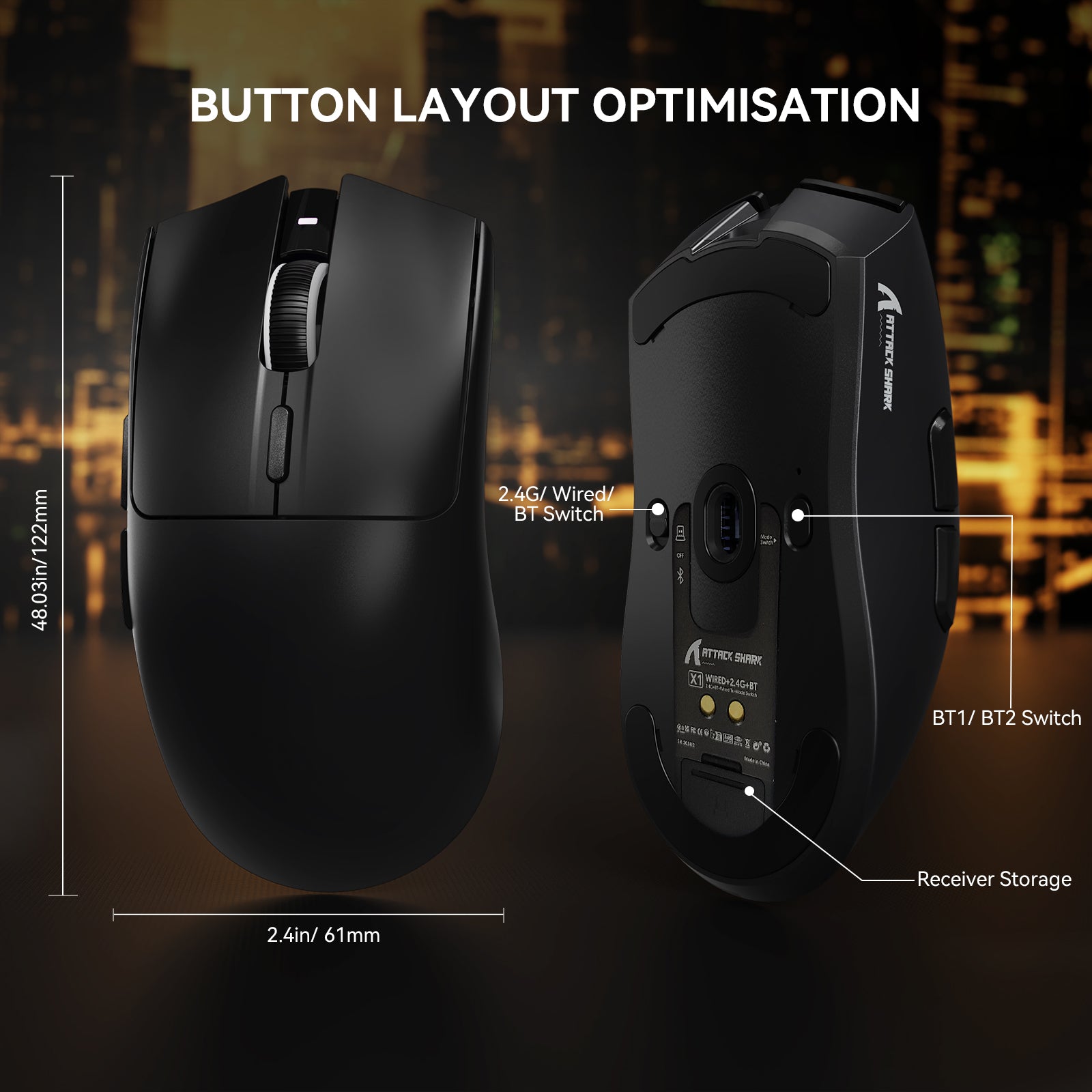 ATTACK SHARK X1 Tri-mode Gaming Mouse with Touchpad RGB Charging Dock PAW3395PRO Sensor