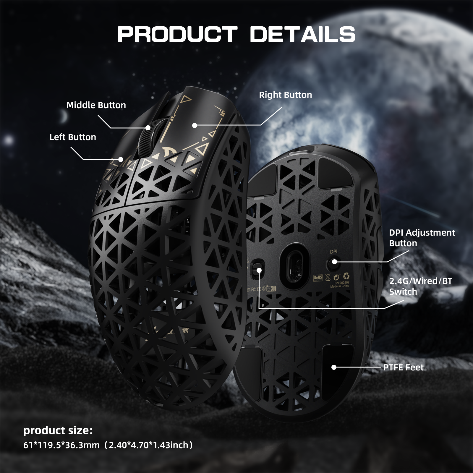 ATTACK SHARK R5 Ultra Carbon Fiber Wireless 8K PAW3950MAX Gaming Mouse