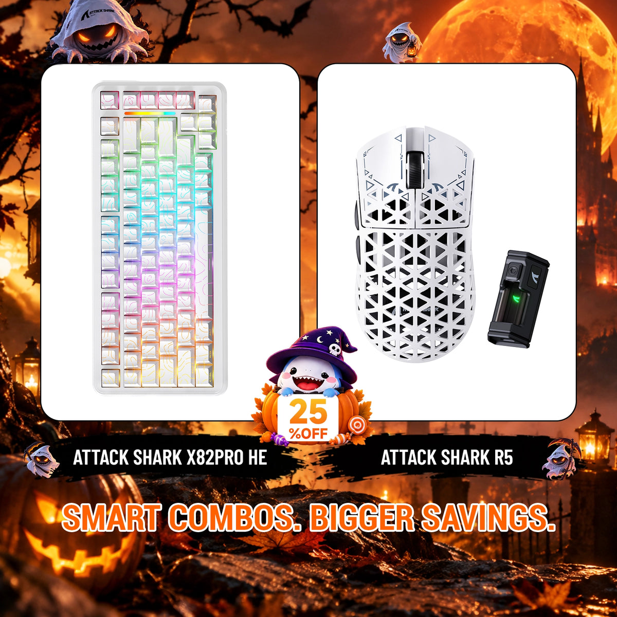 ATTACK SHARK X82 PRO HE Rapid Trigger Keyboard + R5 Carbon Fiber Wireless Gaming Mouse Bundle