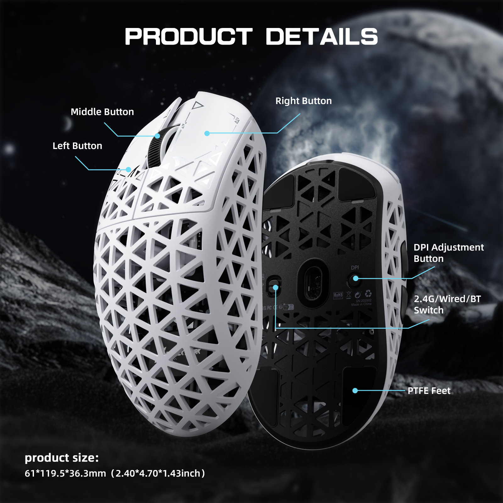 ATTACK SHARK R5 Ultra Carbon Fiber Wireless 8K PAW3950MAX Gaming Mouse