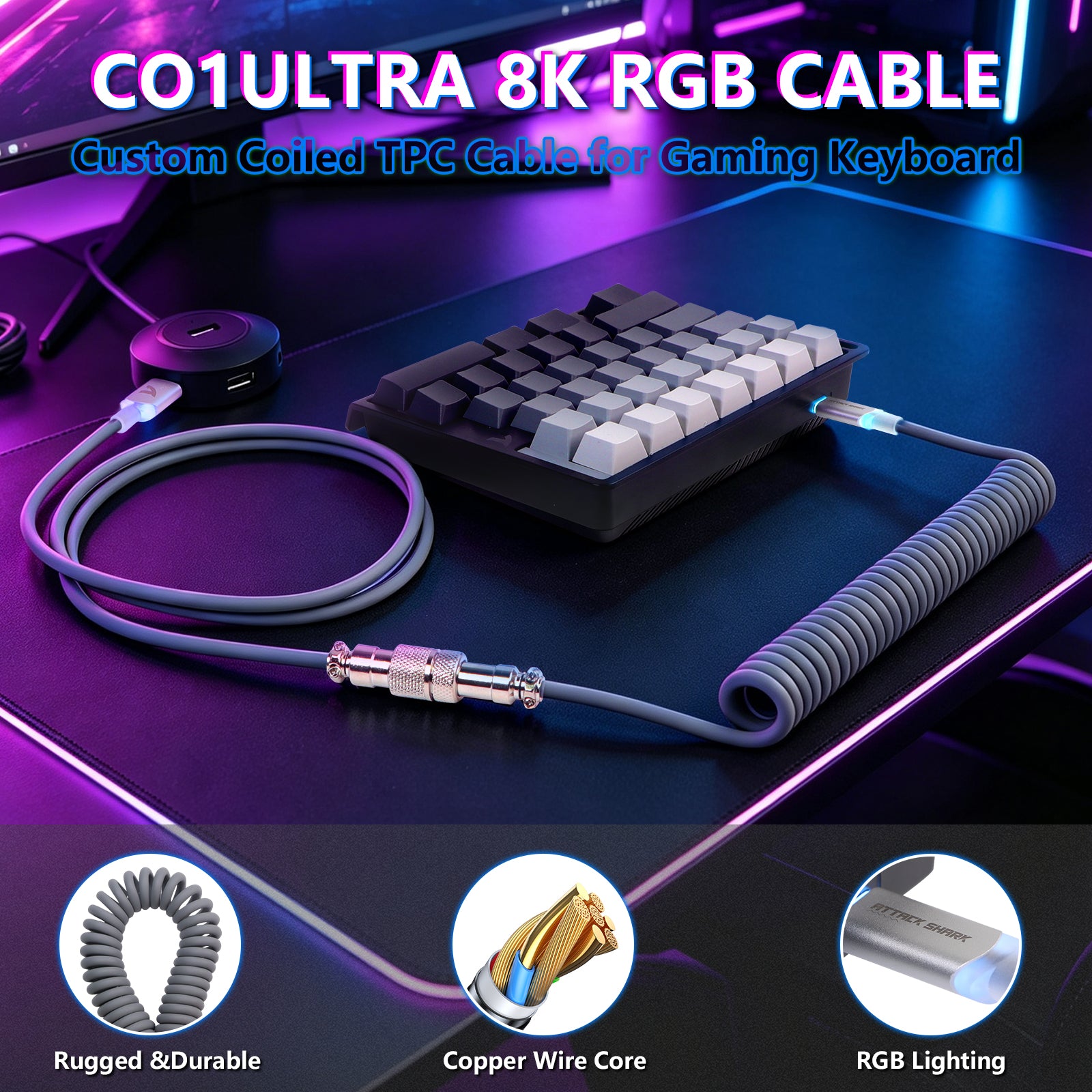 ATTACK SHARK M36 HE One-Handed Magnetic Switch Keyboard & C01 ULTRA LED Aviator Cable