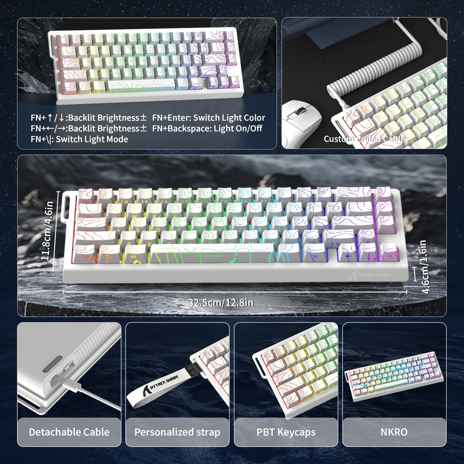 ATTACK SHARK X68 HE keyboard, features, size and accessories details