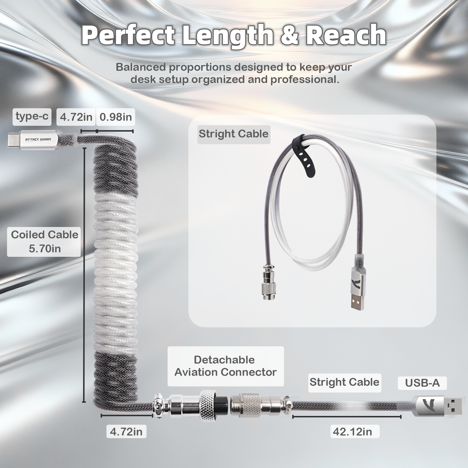 ATTACK SHARK C01ULTIMATE Coiled Cable for 8KHz Magnetic Keyboard