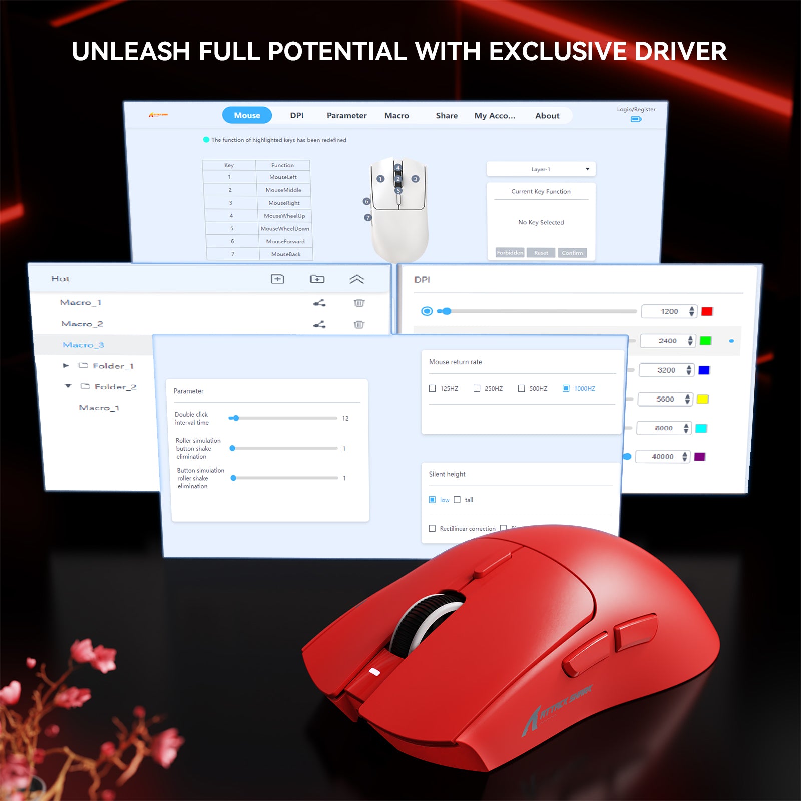 ATTACK SHARK X1 Tri-mode Gaming Mouse with Touchpad RGB Charging Dock PAW3395PRO Sensor