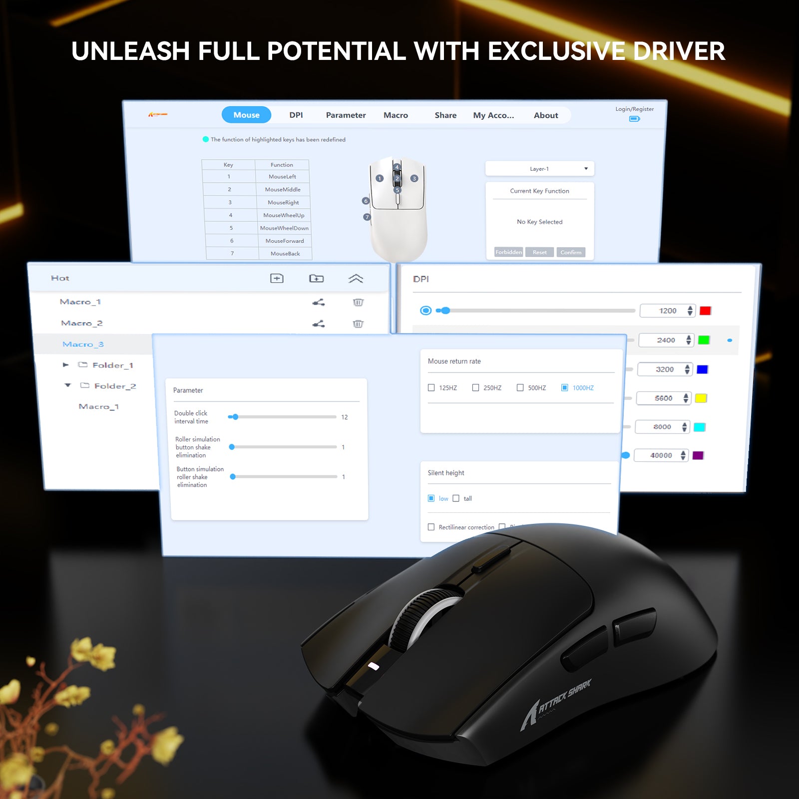 ATTACK SHARK X1 Tri-mode Gaming Mouse with Touchpad RGB Charging Dock PAW3395PRO Sensor