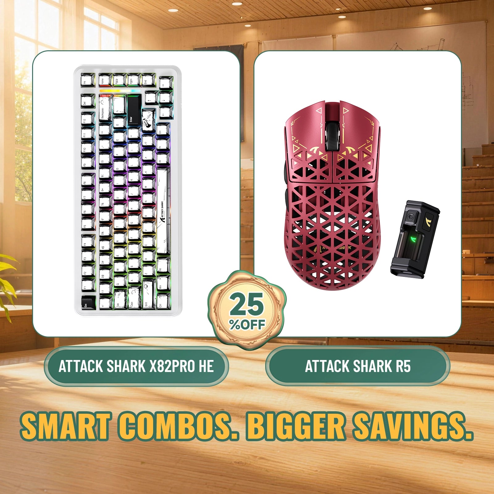 ATTACK SHARK X82 PRO HE Rapid Trigger Keyboard + R5 Carbon Fiber Wireless Gaming Mouse Bundle