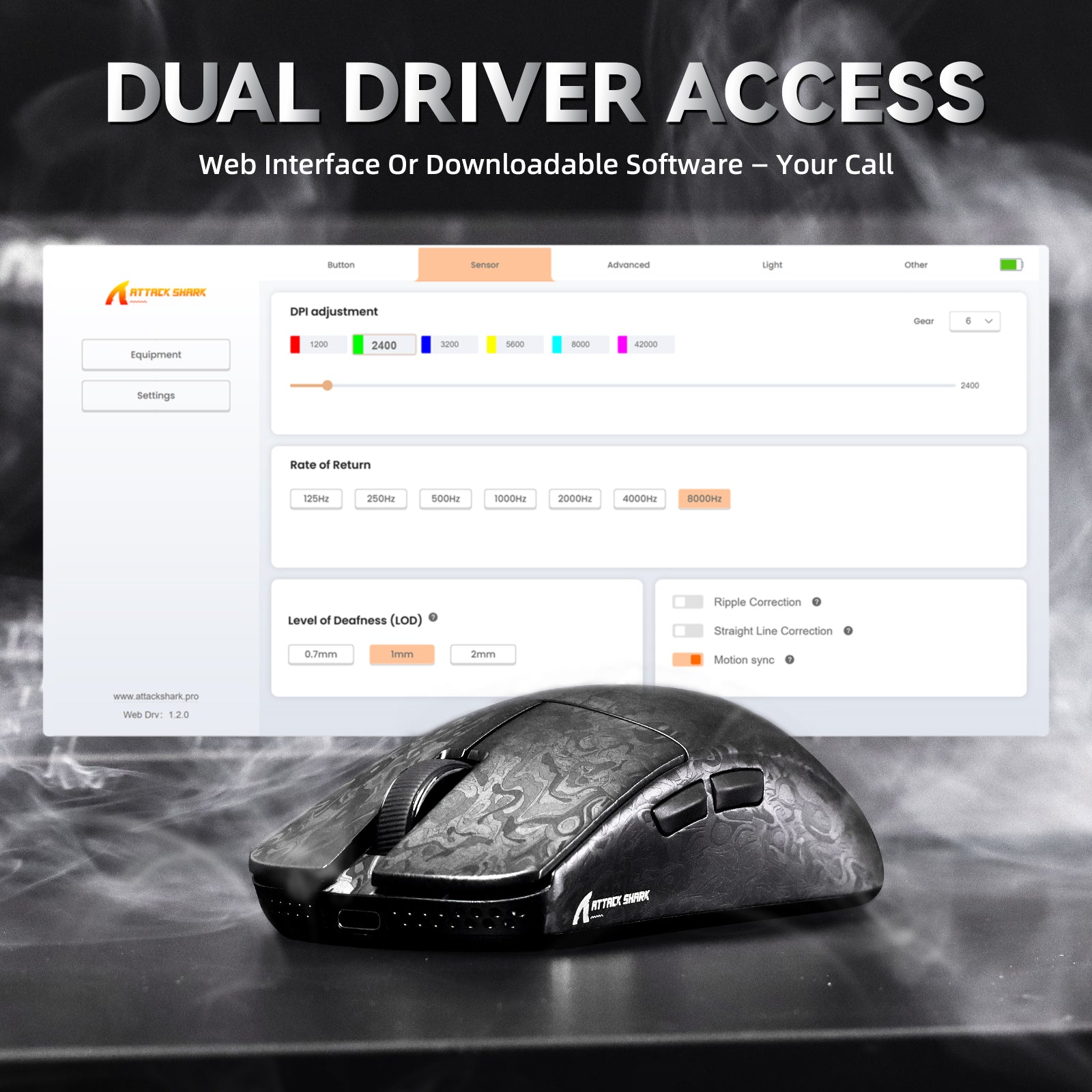 ATTACK SHARK R11 ULTRA Carbon Fiber Wireless 8K PAW3950MAX Gaming Mouse with C06 Ultra LED Cable