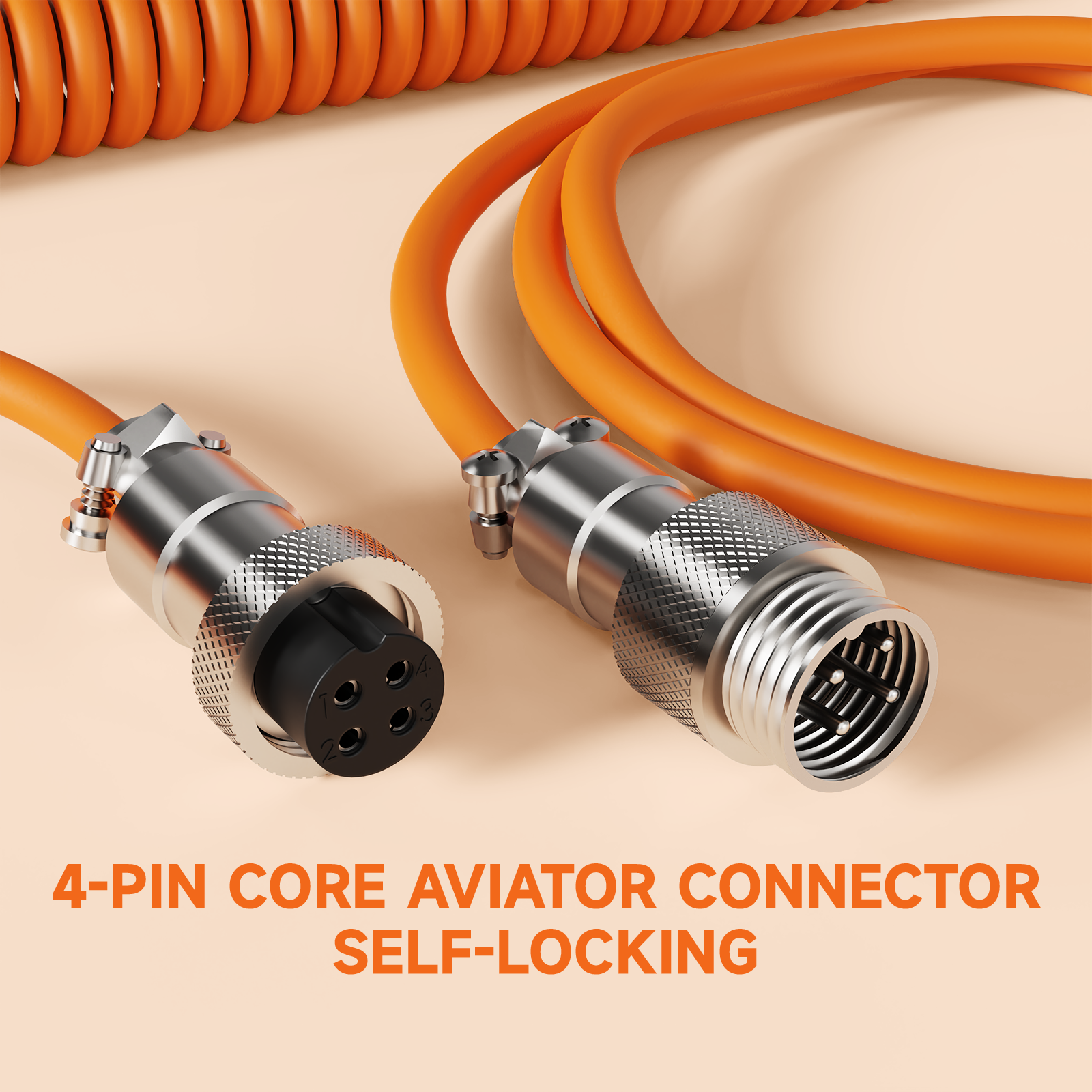 ATTACK SHARK Orange 4-Pin Aviator Connector Cable, metal connectors, self-locking, for mechanical keyboards