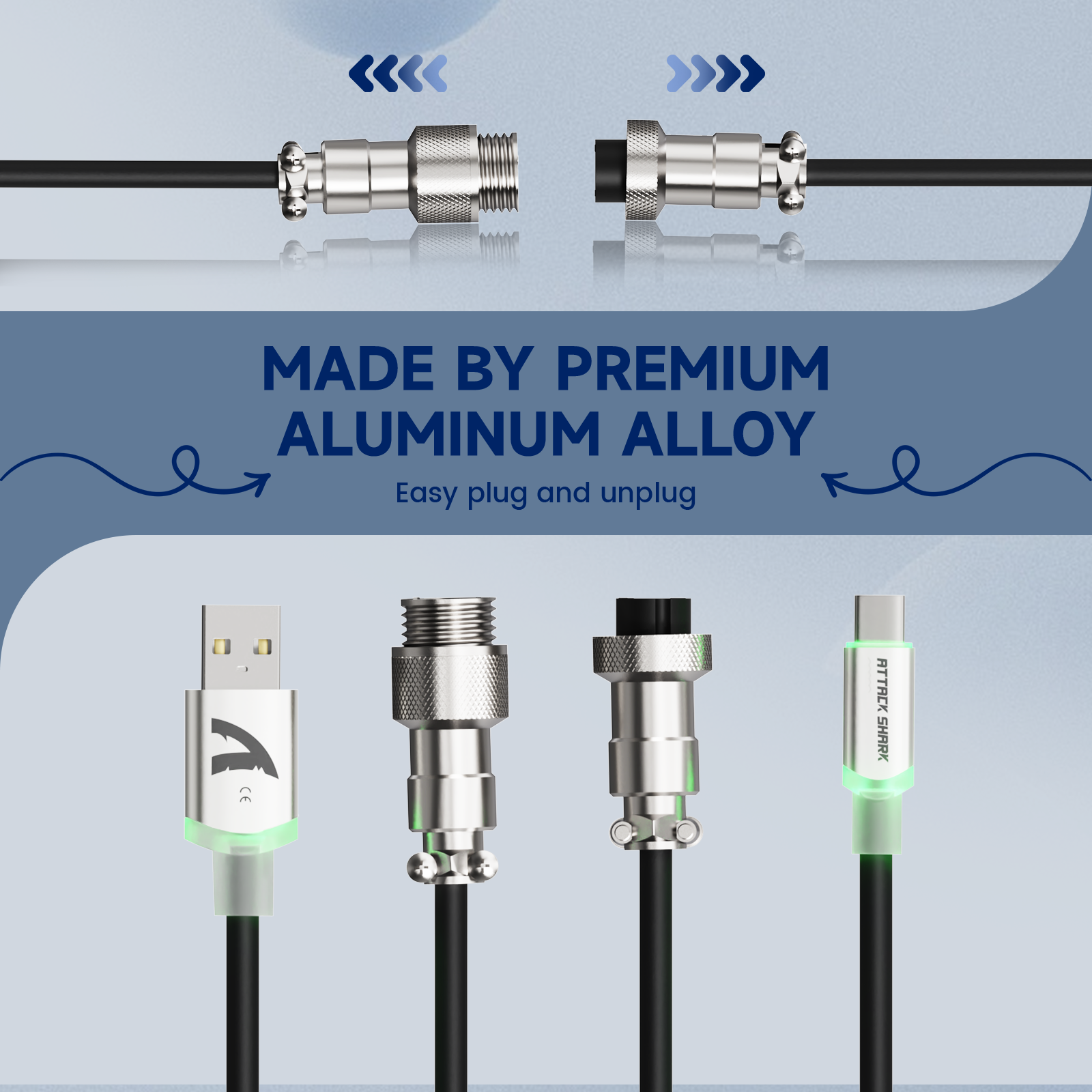 ATTACK SHARK Custom Aviator Cable, made with aluminum alloy, easy plug and unplug design, for 8KHz magnetic keyboard.