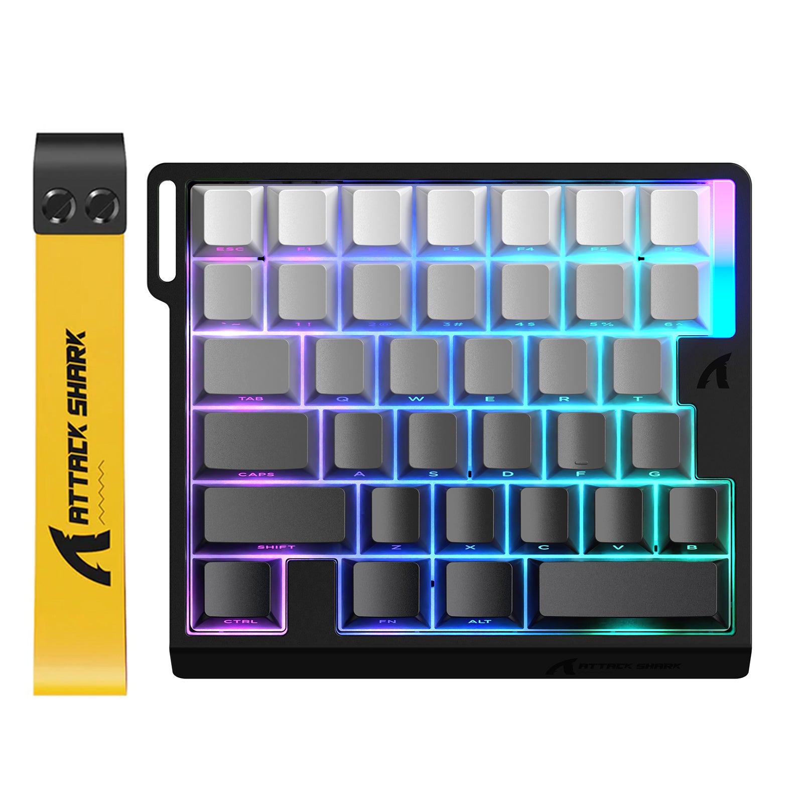 ATTACK SHARK M36 HE one-handed magnetic switch keyboard with RGB backlight and yellow wrist strap