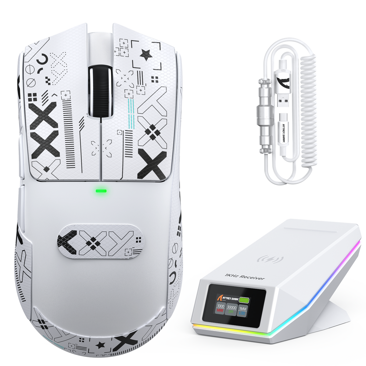 ATTACK SHARK X11 PRO V2 Wireless Gaming Mouse with TFT Display Charging Dock with C06 Coiled Cable
