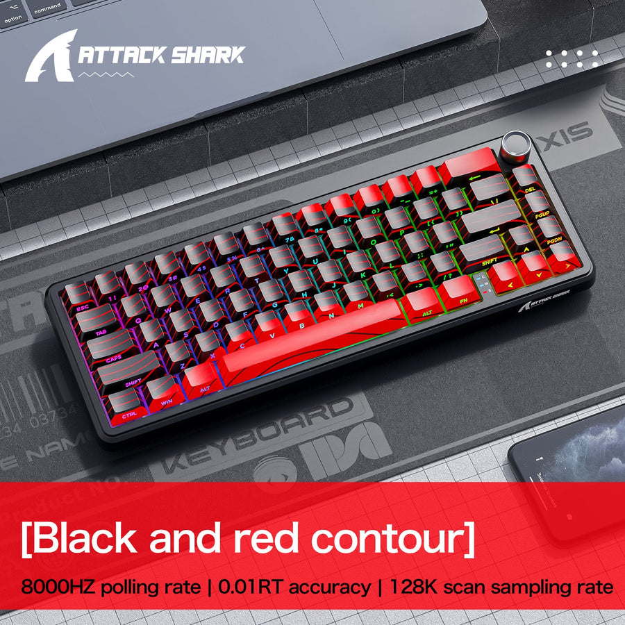 ATTACK SHARK X65PRO HE Black and Red Contour keyboard, shown as a compact gaming keyboard