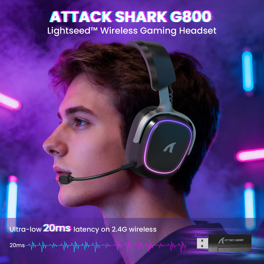 ATTACK SHARK G800 wireless gaming headset shown as a complete product for competitive FPS setup decisions.