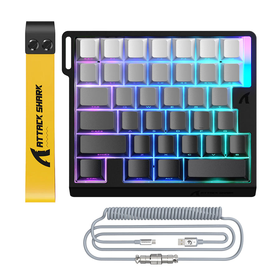 ATTACK SHARK M36 HE one-handed gaming keyboard shown as the product being evaluated for software support and onboard settings.