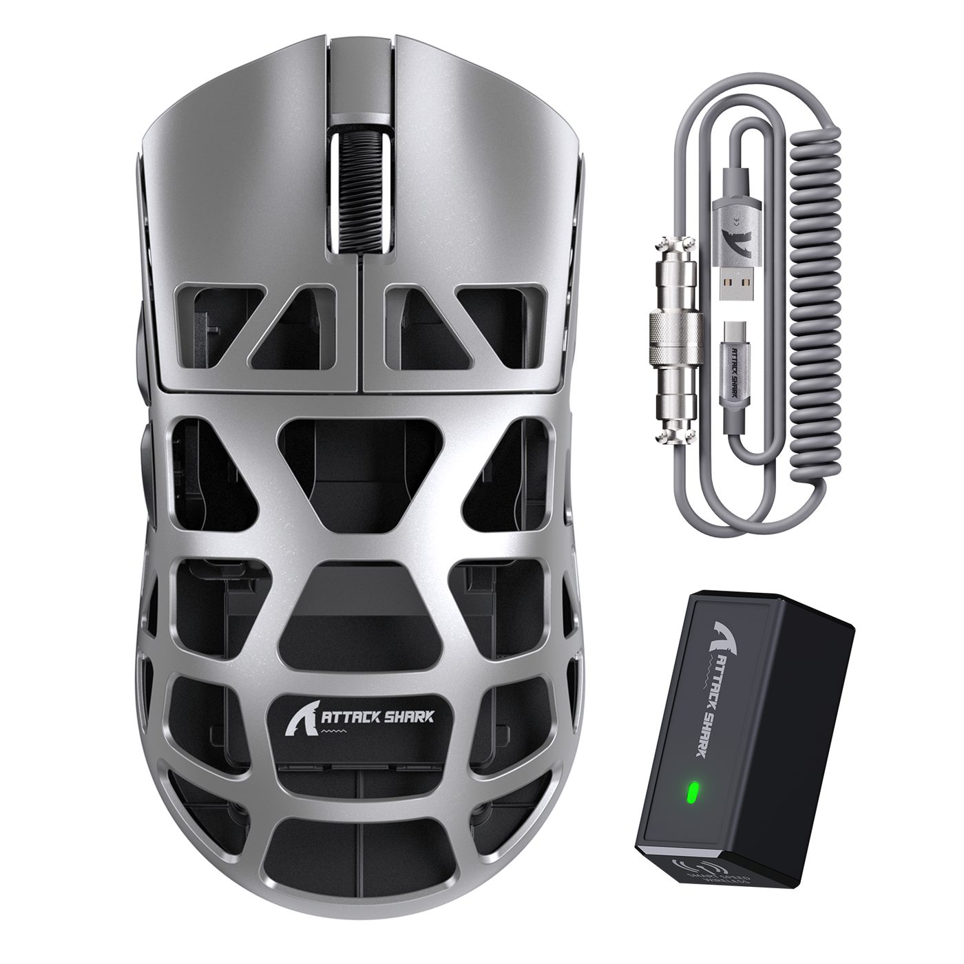 Lightweight wireless gaming mouse with magnetic charging cable and receiver