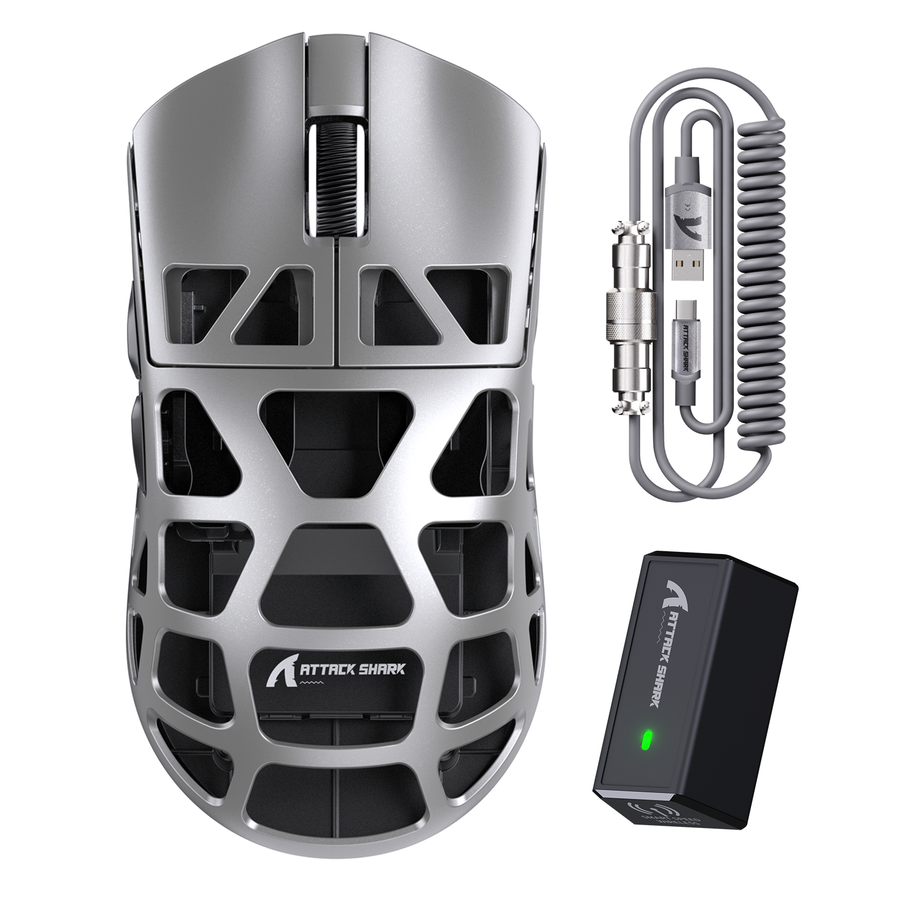 Lightweight wireless gaming mouse with magnetic charging cable and receiver