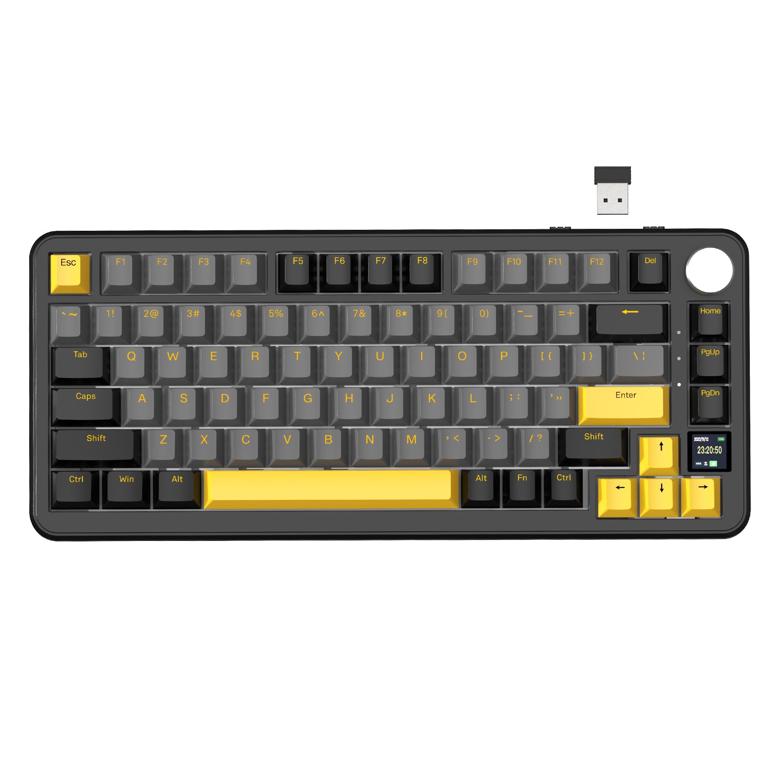 ATTACK SHARK X85PRO mechanical keyboard with yellow-gray keycaps and smart display