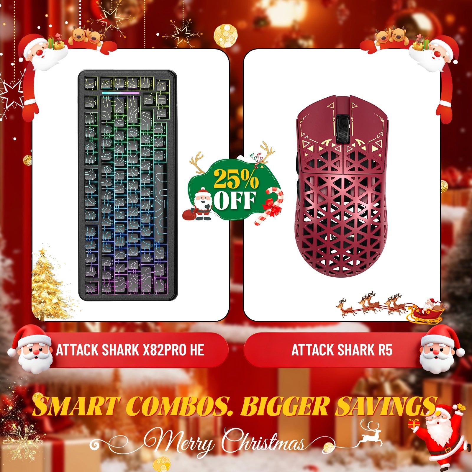 ATTACK SHARK X82PRO HE Rapid Trigger Keyboard + R5 Carbon Fiber Wireless Gaming Mouse Bundle