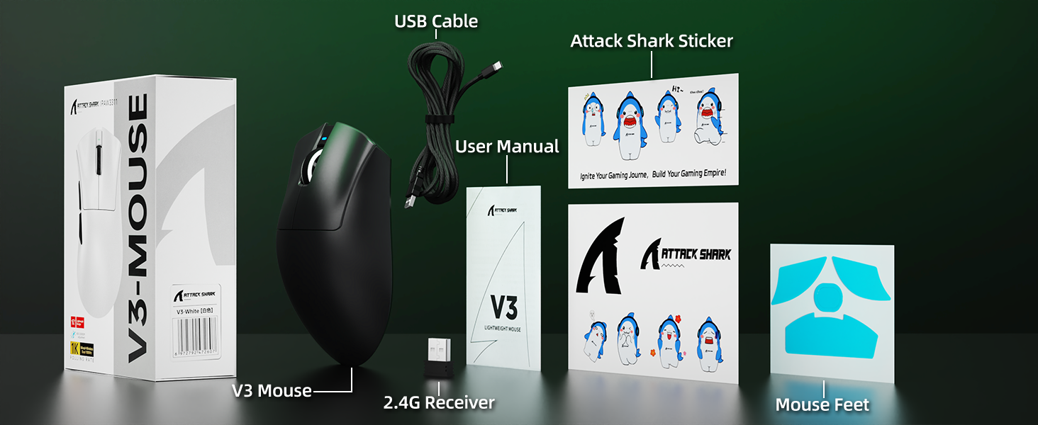 ATTACK SHARK V3 Ultra-Light Tri-Mode Gaming Mouse