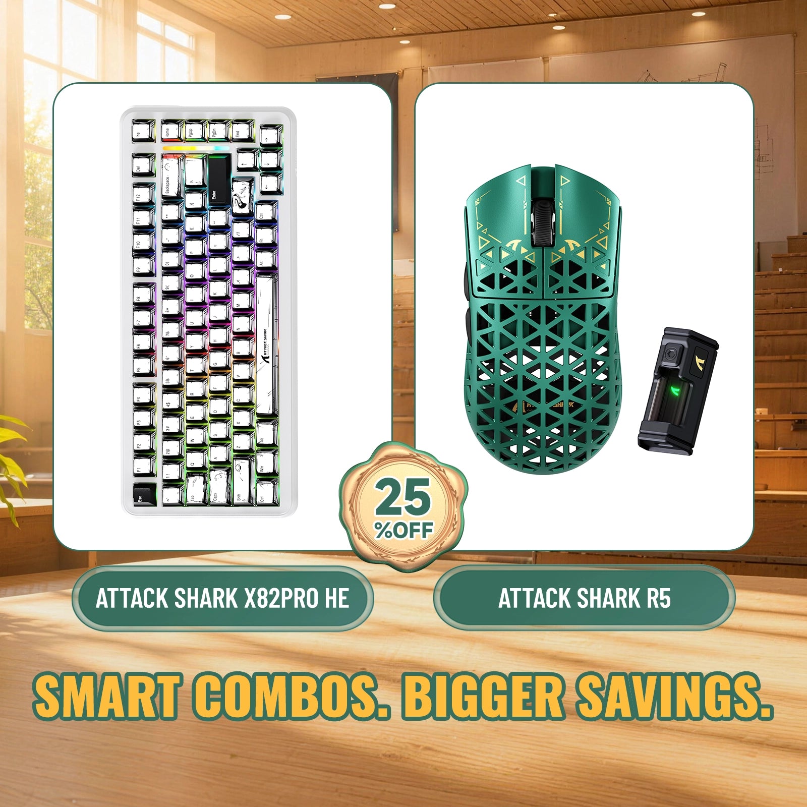 ATTACK SHARK X82 PRO HE Rapid Trigger Keyboard + R5 Carbon Fiber Wireless Gaming Mouse Bundle