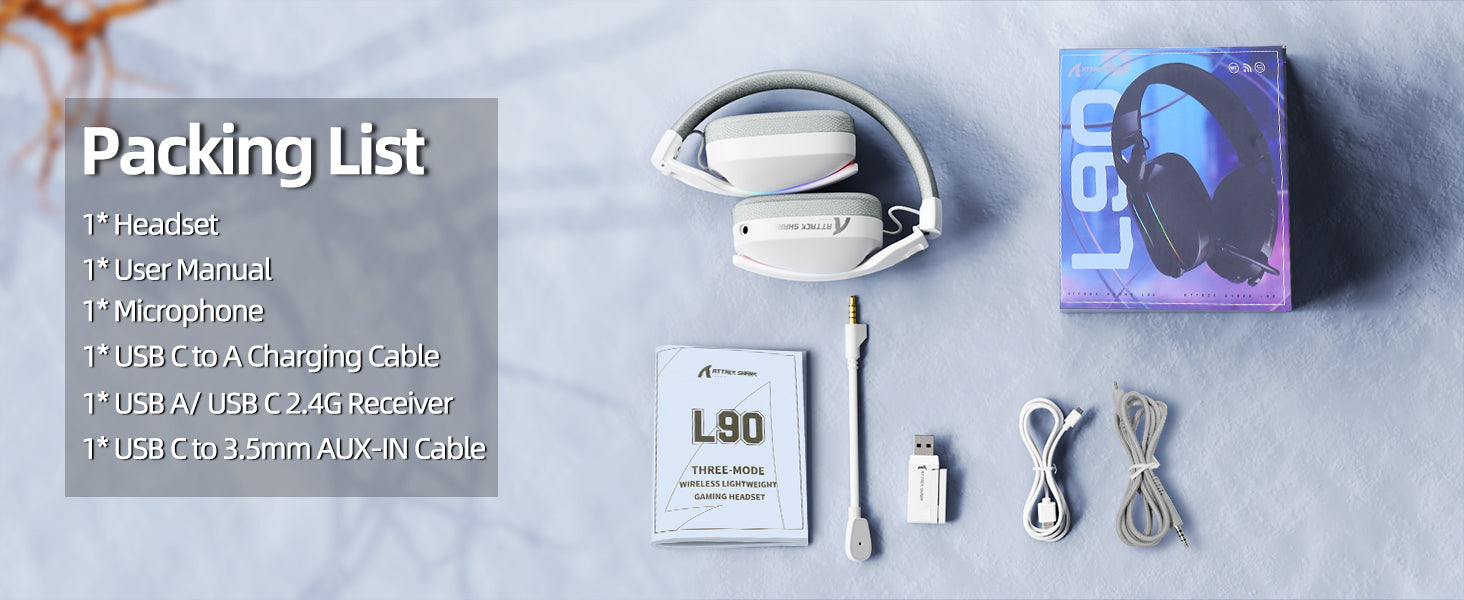 ATTACK SHARK L90 Foldable RGB Ultra-Light Tri-Mode Gaming Headset