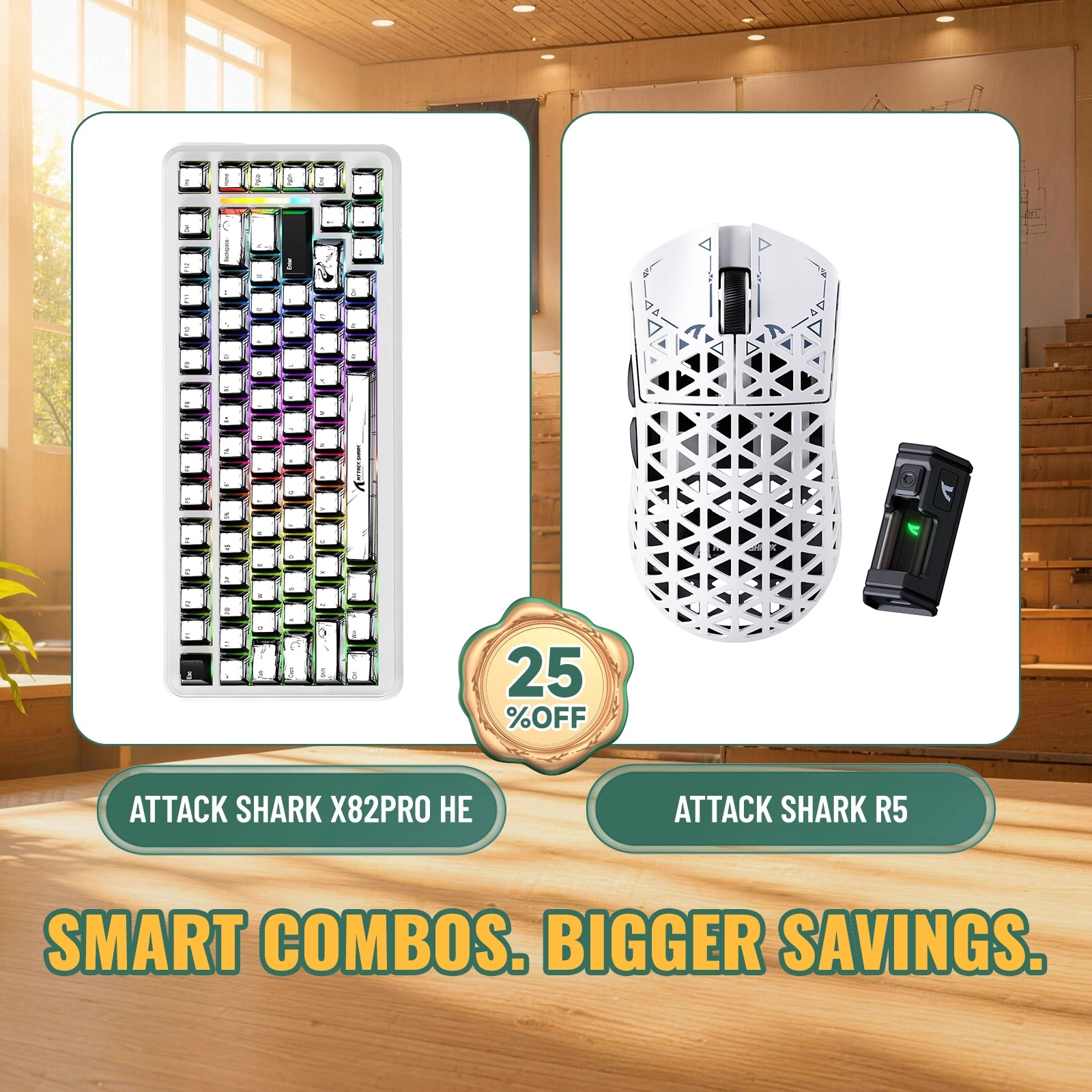 ATTACK SHARK X82 PRO HE Rapid Trigger Keyboard + R5 Carbon Fiber Wireless Gaming Mouse Bundle