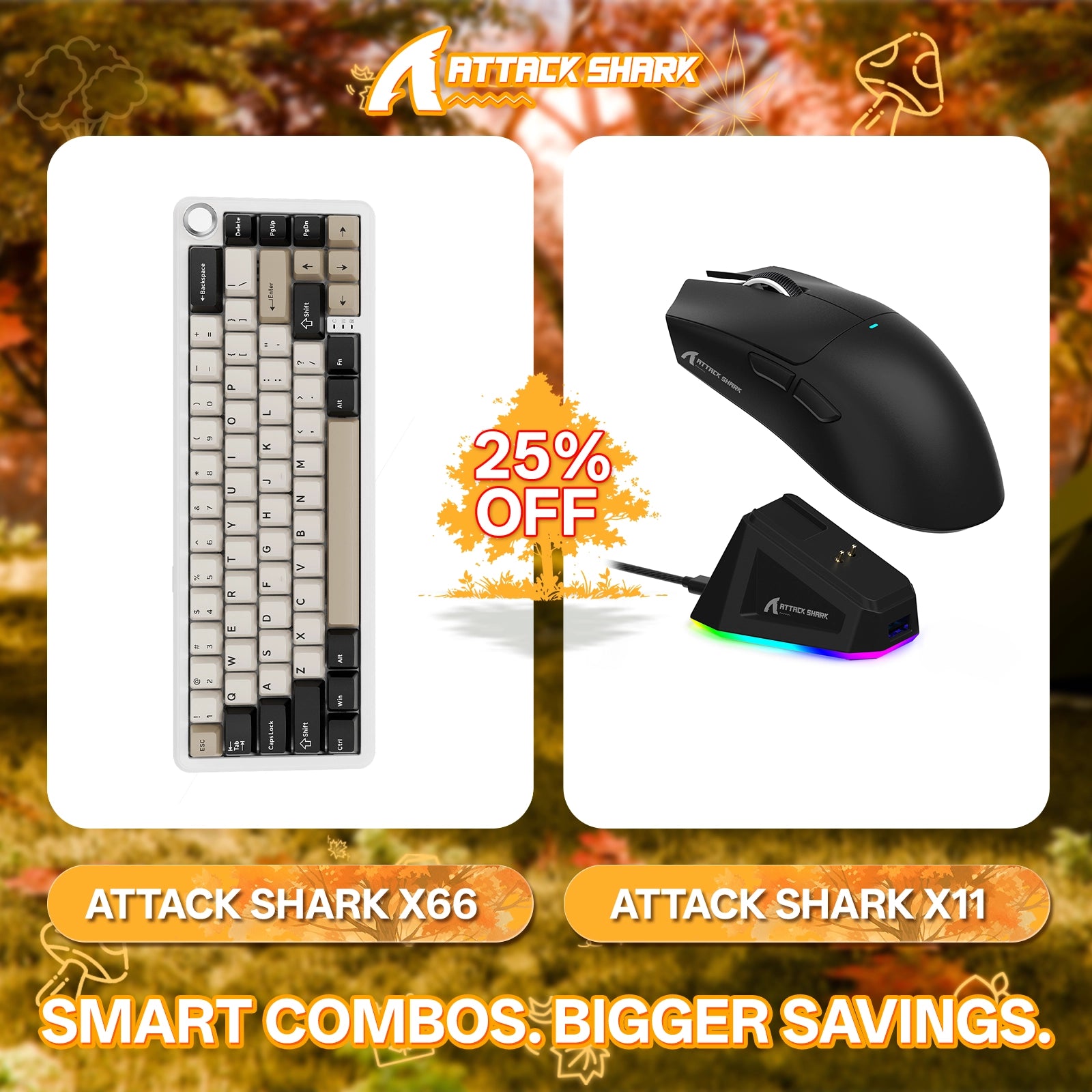 ATTACK SHARK X66 Wireless Mechanical Keyboard + X11 Wireless Gaming Mouse