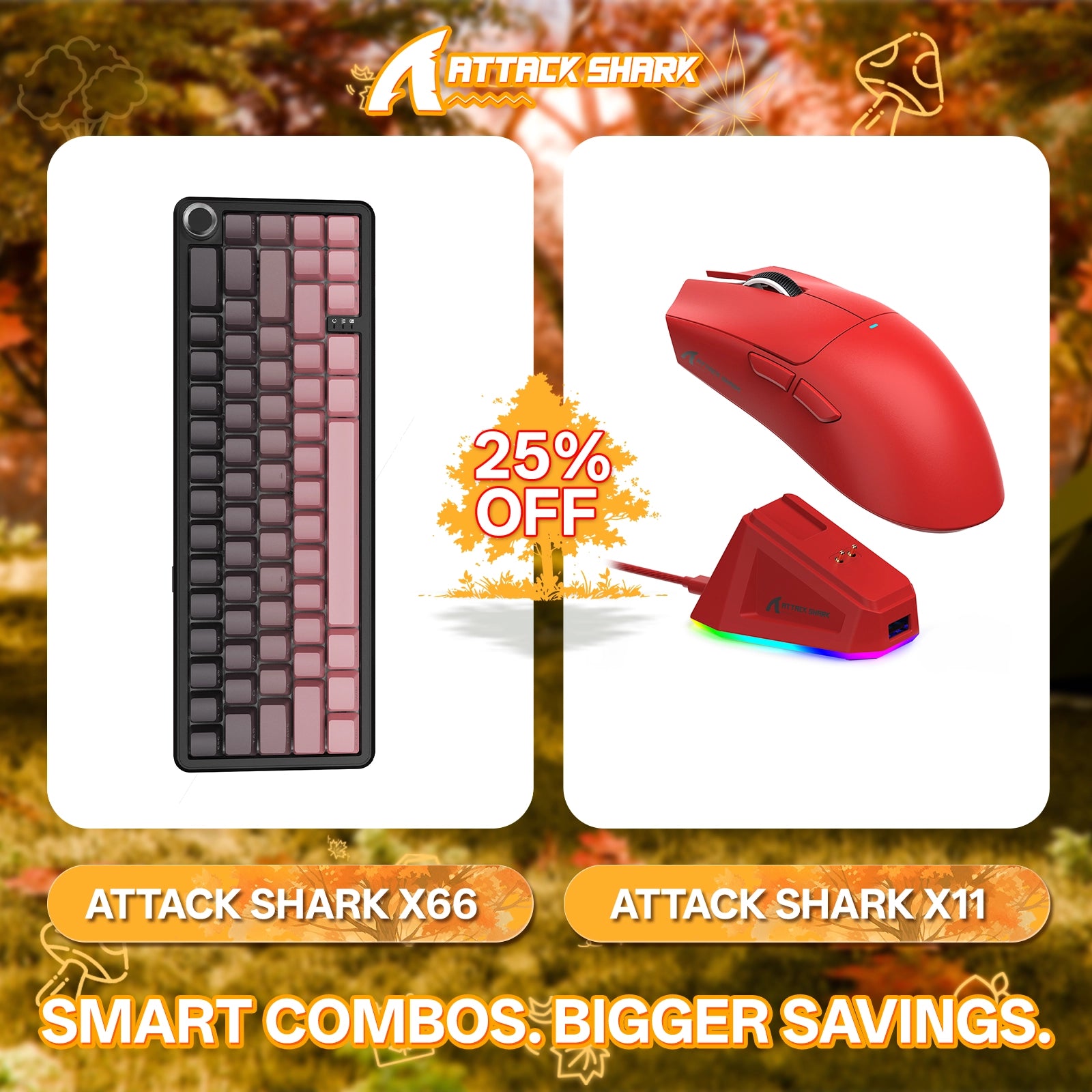 ATTACK SHARK X66 Wireless Mechanical Keyboard + X11 Wireless Gaming Mouse